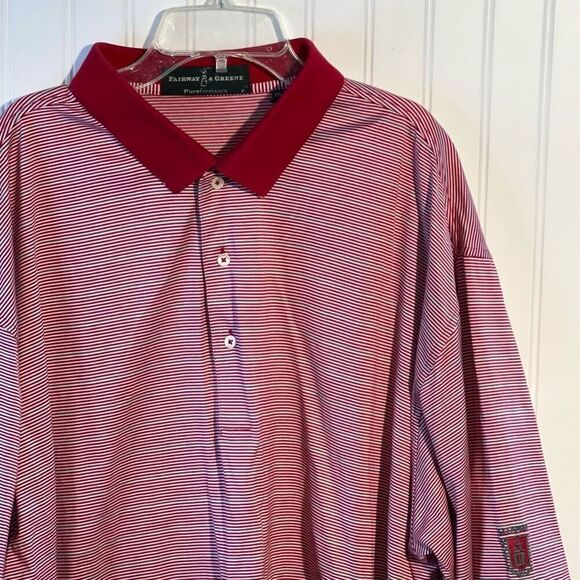 Fairway & Greene Pureformance Polo Shirt Men XXlarge Red White Striped Embroider - Picture 3 of 11